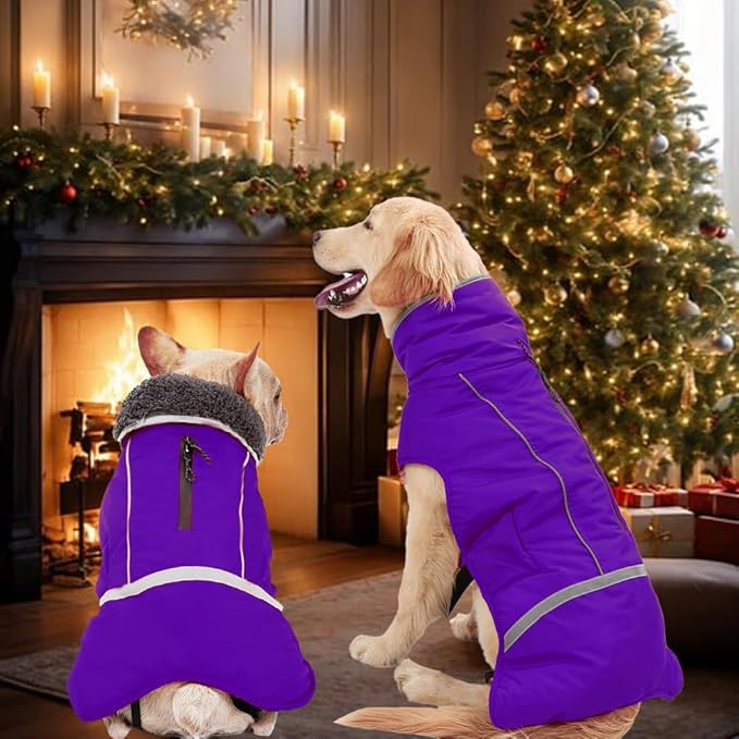 Doglay Dog Coat, Waterproof Dog Jacket Pet Winter Coat for Cold Weather with Thicken Furry Collar, Reflective Puppy Winter Jacket Warm Fleece Lining for Small Medium Large Pets