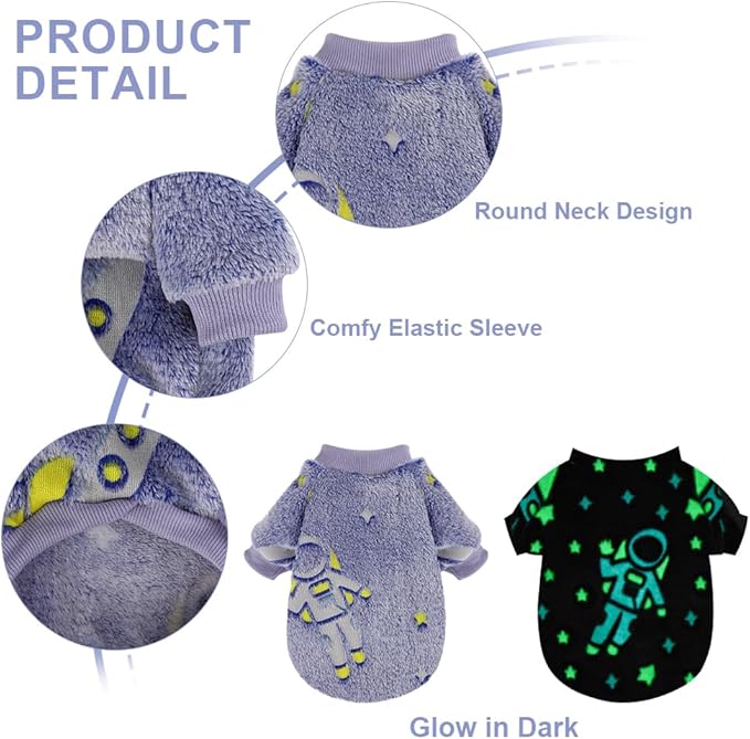 Dog Sweater Glow in The Dark Girl Pink Small Fleece Clothes Winter Soft Thickening Warm Puppy for Dogs Boy Teacup Yorkie Chihuahua (S,Blue)