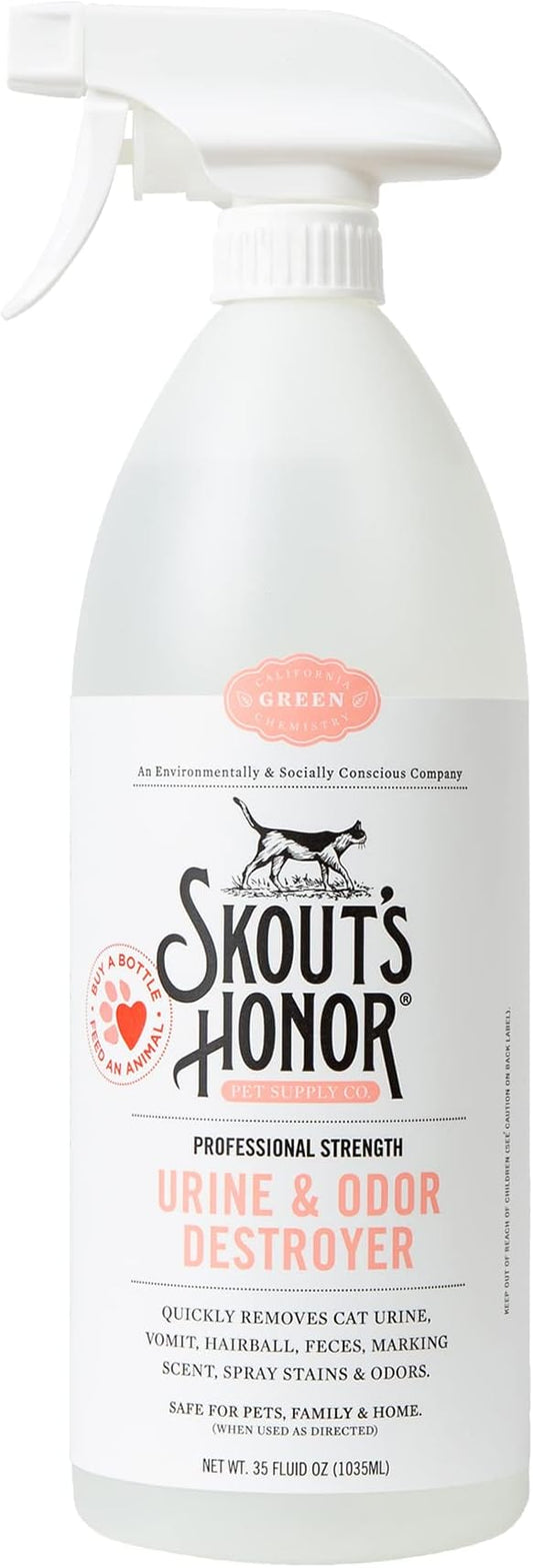 Skout's Honor Cat Urine & Odor Destroyer - Professional Strength, Plant-Powered, Cruelty-Free Urine Eliminator for Carpets and Indoor Living Spaces, 35 oz.