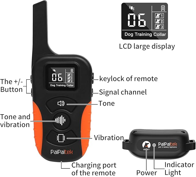 PaiPaitek Dog Vibration Collar with Controller for 2 Dogs No Shock, 9 Types of Beeps and Vibrations, 3300ft Range & Upgraded Waterproof Training Collar for Dogs 5-120lbs - No Prongs