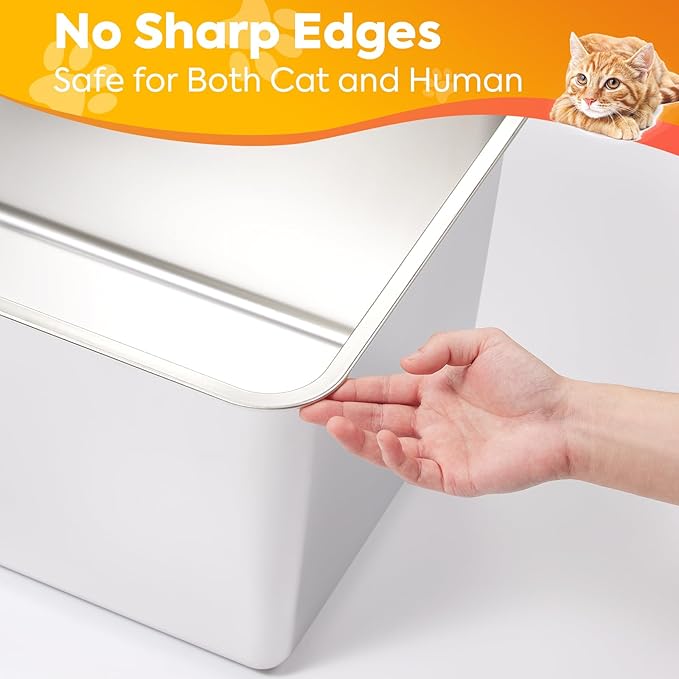 Yangbaga Extra Large Stainless Steel Litter Box, Leak Proof 12 Inches High Sides for Urine & Litter Trapping, Easy Entry for Kittens, Older Cats,Non-Stick,Non-Slip,No Sharp Edges