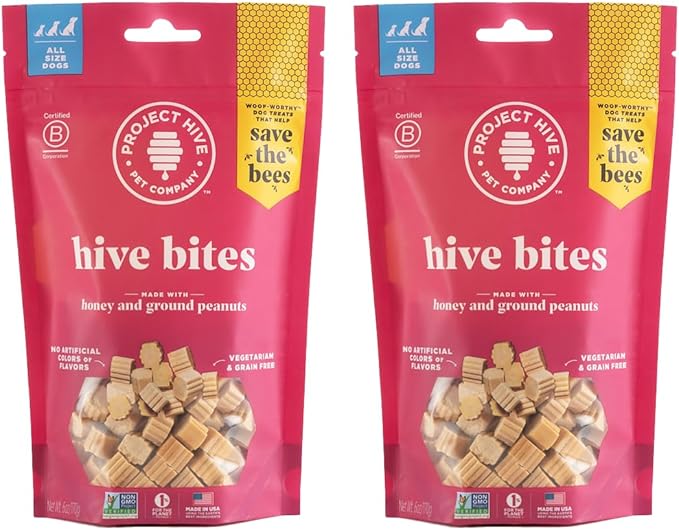 Hive Dog Training Treats 2 Pack — Healthy, Non-GMO Project Verified, Natural Peanut Butter Flavored, Vegetarian, Grain Free Dog Treat for Small and Large Dogs, Made in The USA
