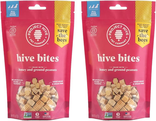 Hive Dog Training Treats 2 Pack — Healthy, Non-GMO Project Verified, Natural Peanut Butter Flavored, Vegetarian, Grain Free Dog Treat for Small and Large Dogs, Made in The USA