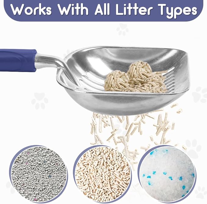 Cat Litter Scoop, Metal Cat Scooper, Plastic Handle Scoop, Sifting Shovel – Heavy Duty Aluminum Alloy Litter Box Scoop with Deep Mesh, Design for Easy Waste Removal and Cleaning(Dark Blue)