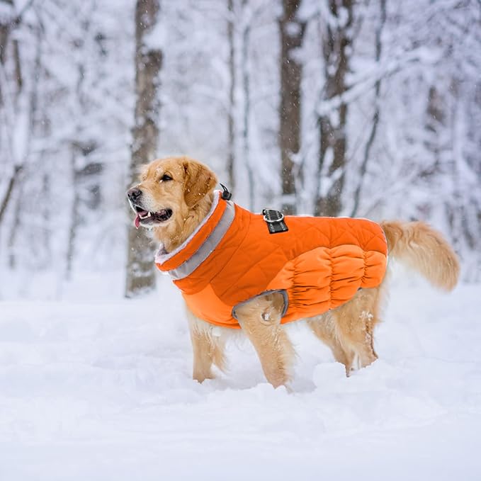 Lelepet Dog Coat Warm Dog Winter Coat Waterproof Dogs Jacket with Harness Built in Reflective Pet Fleece Vest Zip-Up Cold Weather Coats for Small Dogs Turtleneck & Windproof Chihuahua Blaze Orange XS