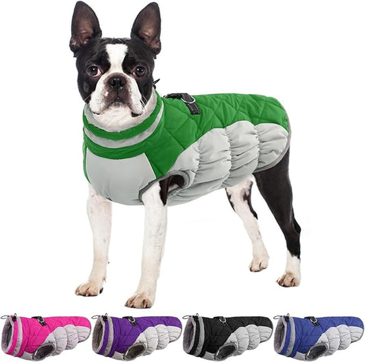 Small Dog Coat,Dog Jackets for Small Dogs,Warm Winter Jacket, Puppy Coat with Harness Built in,Waterproof Dogs Jacket,Puppy Cold Weather Coats,Pet Winter Clothes Snowsuit Shih Tzu Bichon,Green