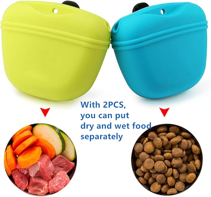 RoyalCare Silicone Dog Treat Pouch-Small Training Bag-Portable Dog Treat Bag for Leash with Magnetic Closure and Waist Clip airtight sealed - 2pieces [US Design Patent]