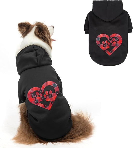 SCENEREAL Dog Hoodie with Leash Hole, Warm & Soft Fleece Dog Sweater & Sweatshirt for Small Medium Large Dogs, Pets Clothes Cold Weather Costume, Heart Print L