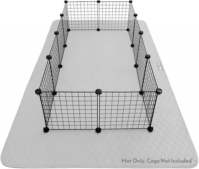 Paw Inspired 80x50 Inch Playpen Mat, Super Absorbent Fleece Cage Liner with Non-Slip Bottom, Waterproof Pet Play Pen Pad for Dogs, Rabbits, Guinea Pigs, Hamsters, Small Animals (Light Gray)