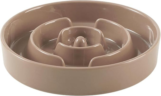 8.2inch Ceramic Slow Feeder Dog Bowl for Medium and Large Breed, Puzzle Dog Food Dish, Anti-Gulping, Pet Slow Feeder, Stop Bloat, Preventing Choking (Single Bowl-Brown Coffee)