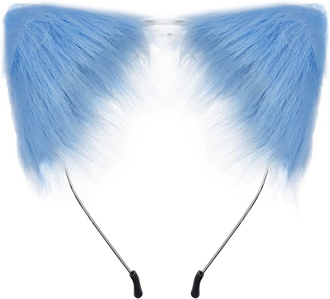 Cat Ears and Wolf Fox Animal Tail Cosplay Costume Faux Fur Hair Clip Headdress Halloween Leather Neck Chocker Set