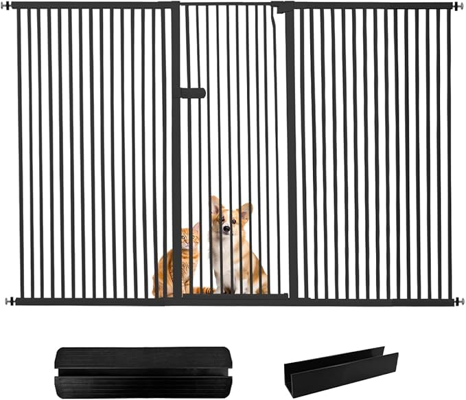Lumizone Extra Tall Cat Gate 61.02" High Pressure Mounted Extra Wide 2025 New (17 Sizes) 1.37" Gap No Drilling Auto-Close One-Handed Operation Tall Pet Gate for Dogs(Black, 88.58"-92.71"/225-235CM)