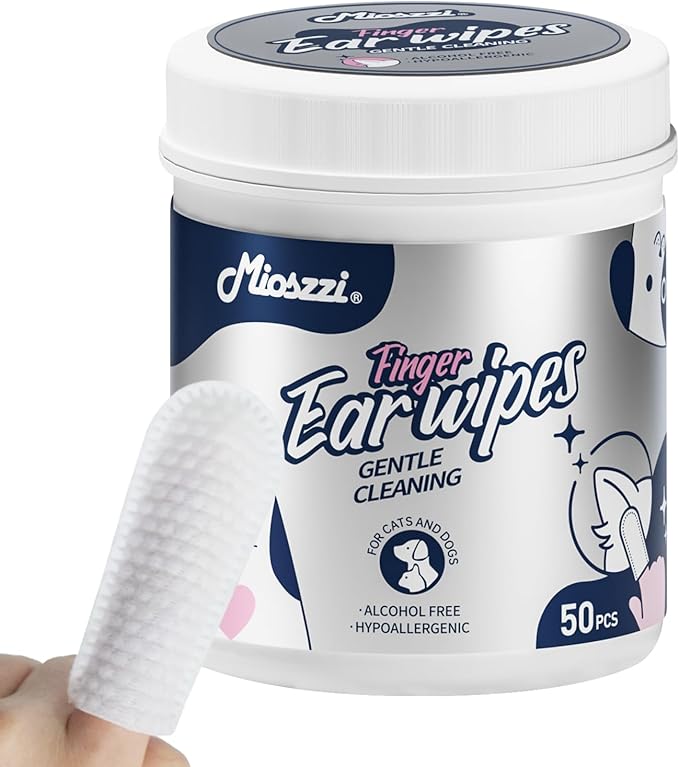 MIOSSZI Dog Ear Cleaner - Finger Wipes for Dogs & Cats Ear Wipes for Itch Relief Remove Wax & Odor, Dog Teeth Cleaning Wipes-Dog Ear Finger Wipes 50ct