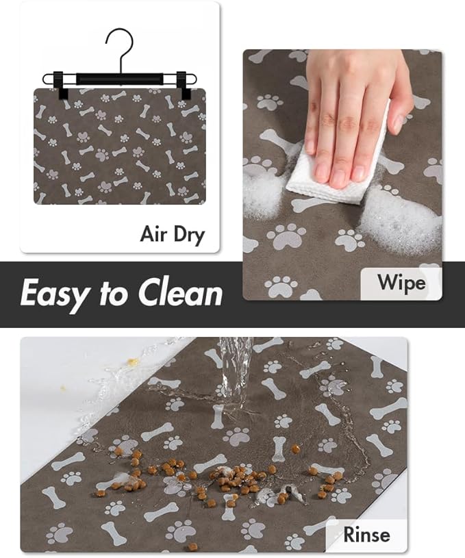 MontVoo Dog Food Mat-Large Pet Feeding Mat for Food and Water-No Stains Quick Dry Dispenser Cat Bowl Mat for Messy Drinkers(23"X34" Brown)