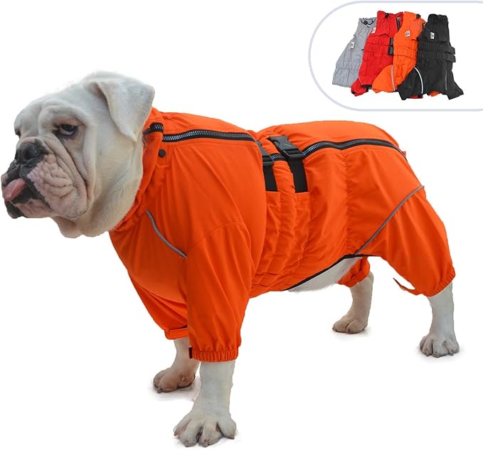 Dogs Waterproof Jacket, Lightweight Waterproof Jacket Reflective Safety Dog Raincoat Windproof Snow-Proof Dog Vest for Pugs English French Bulldog American Pit Bull Orange B-S