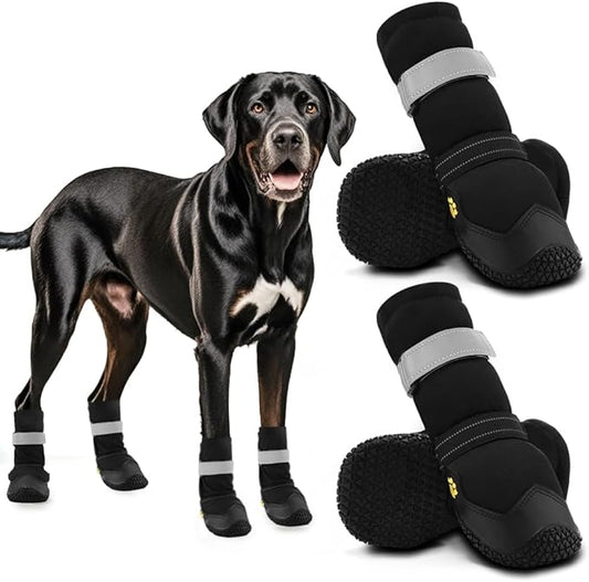 Hcpet Dog Shoes, Dog Boots & Paw Protectors for Winter Snowy Days, Rainy Weather, Outdoor Anti-Slip Sole Dog Booties for Hardwood Floor Black-Leg 1