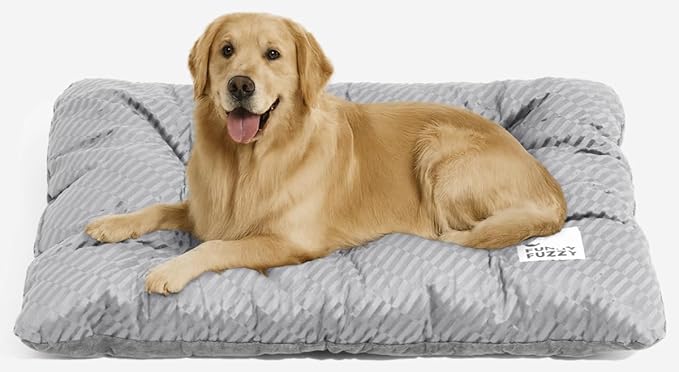FUNNY FUZZY Washable Dog Bed,Reversible Plush Dog Crate Mat, Soft Fluffy Kennel Pad,Pet Sleeping Mattress for Jumbo,X-Large Sized Dogs Breeds,2XL,48"× 31",Light Grey