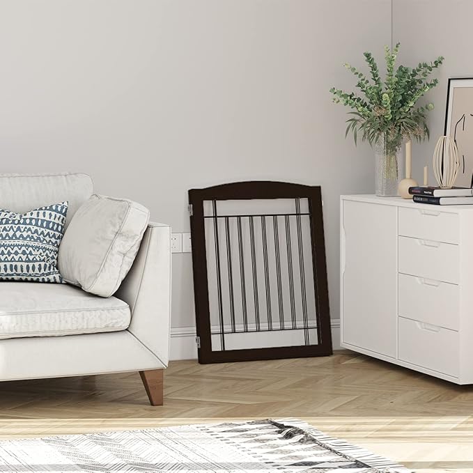 PAWLAND 72” Extra Wide Dog Gate for The House, Doorway, Stairs, Freestanding Foldable Wire Pet Gate, Pet Puppy Safety Fence,30" Height (Espresso, 3 Panels)