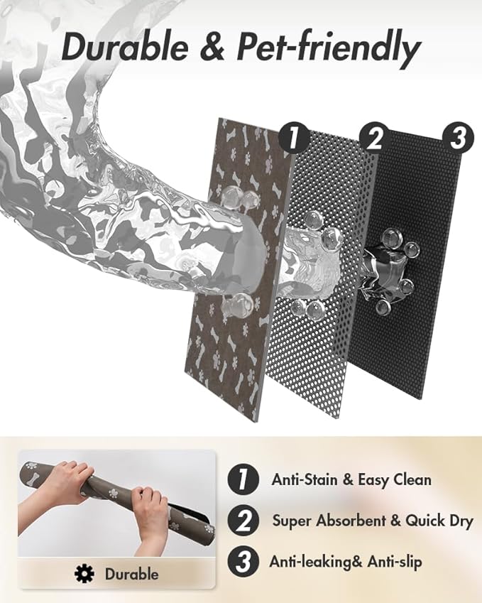 MontVoo Dog Food Mat-Pet Feeding Mat for Food and Water-No Stains Quick Dry Dispenser Cat Bowl Mat for Messy Drinkers(12"X19" Brown)