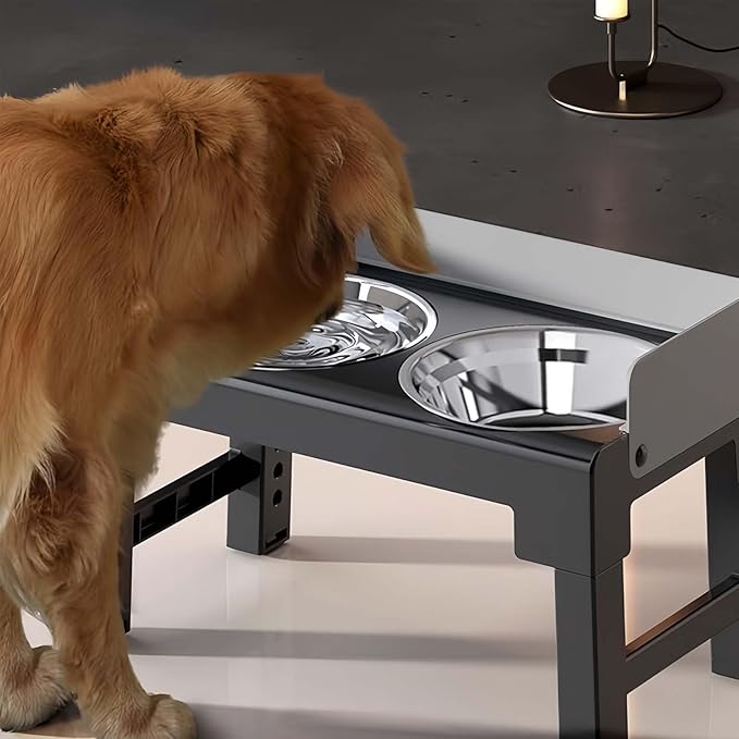 Marchul Elevated Dog Bowls for Medium Large Dogs, 6 Height Adjustable Dog Bowl Stand 3.1''/ 8.7''/ 9.4''/ 10.2''/ 11''/11.8'', with 2 Stainless Steel Bowls, Spill-Proof, No Assembly Required