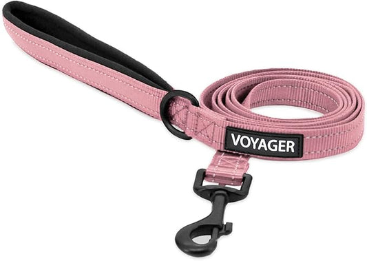 Voyager Reflective Dog Leash with Neoprene Handle, 5ft Long, Supports Small, Medium, and Large Breed Puppies, Cute and Heavy Duty for Walking, Running, and Training - Pink (Leash), L