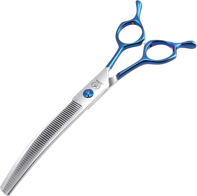 Fenice Peak Curved Thinning Shears Dog Grooming with Coating 440C Stainless Steel, 7 inch Professional Thinning Shears for Dogs，25 Degree of Curved Blade，Durable Smooth Motion & Cut for Dogs and Cats