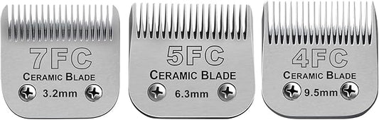 Size 7FC/5FC/4FC Detachable Pet Dog Grooming Clipper Ceramic Blades Set,Compatible with Andis,Oster A5,Wahl KM Series Clippers,Cut Length 1/8"(3.2mm) to 3/8”(9.5mm),3 Pack