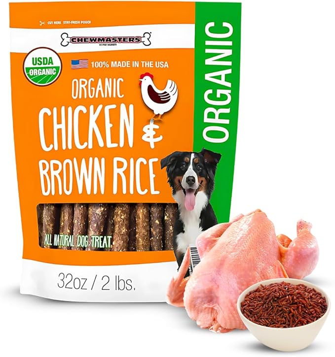 Organic Chicken & Brown Rice Dog Treats, 2 Pound Bag, 100% Organic, Made in The USA, Corn, Soy & Wheat Free, No by-Products, Real Meat Dog Treat