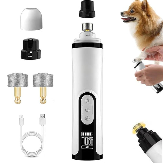 Heusom Silent Groom Pro Nail Grinder, 2025 New Heusom Nail Grinder for Dogs and Cats with LED Light & 3 Speeds, 2000mAh USB Rechargeable Dog Nail Trimmer for Thick Nails (1pc+2 Heads)