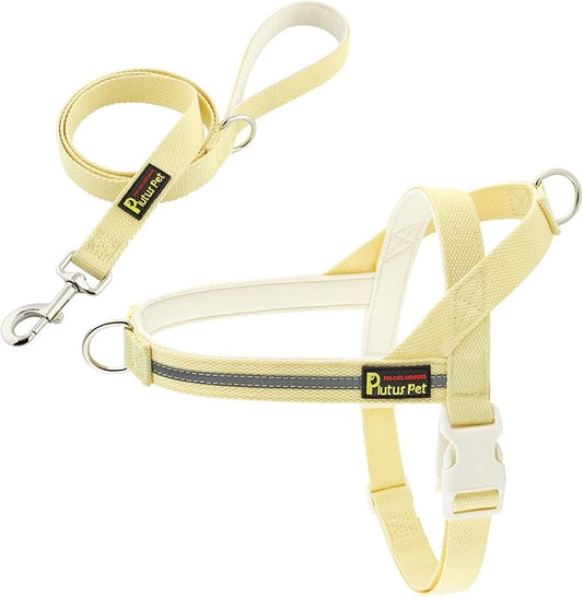 Plutus Pet Cotton Dog Harness and Leash Set, Reflective and Soft Padded, Quick Fit Vest Harness, for Small, Medium and Large Dogs, Light Yellow, XS