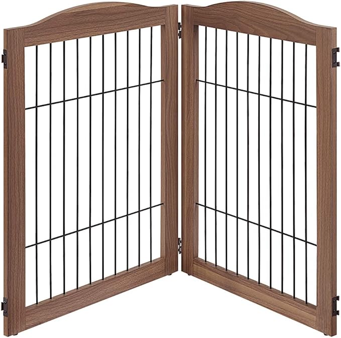 unipaws 44" Wide Dog Gate and Extension Kit, Free Standing Pet Gate, Wooden Dog Gates for Stairs, Doorway, Indoor Safety Fence for Dogs, 31.5" Height, Walnut