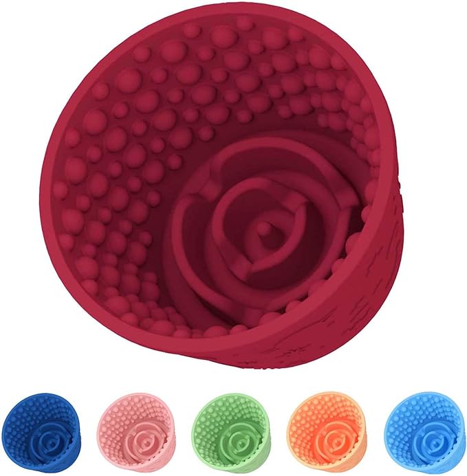 Dog Slow Feeder Lick Bowl, Non-Slip Dog Licking Treat Dispenser, Slow Feeder Bowls for Small Medium Large Breed Dogs, Anxiety Relief & Anti-Choking, BPA Free Silicone (Claret, 1.6 Cup)