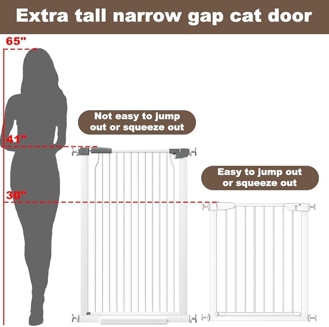 41-Inch Extra Tall Baby Gate for Doorway, 60.3-65.7 Inch Metal Pet Safe Gate with Expansion Kit, No Drilling Cat Fence Indoor, White