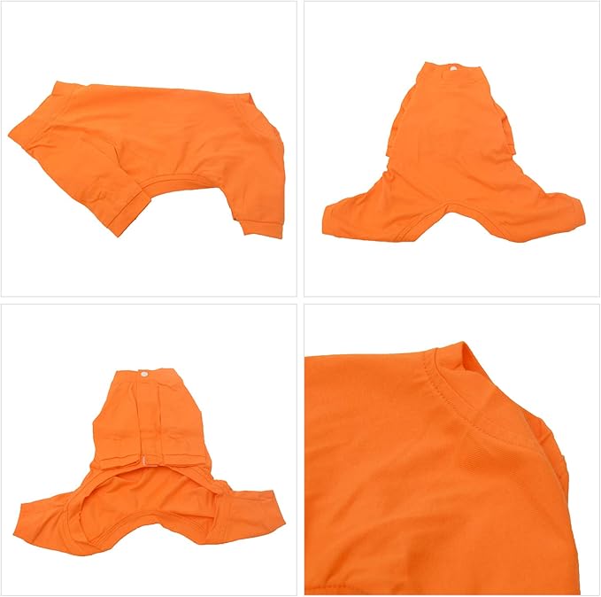 Lovelonglong Four Feet Dog Lightweight Pajamas, Pure Cotton Dog Jumpsuits 4 Legs Dog Onesies T-Shirt Stylish PJS Puppy Costume for Large Medium Small Dogs Orange S