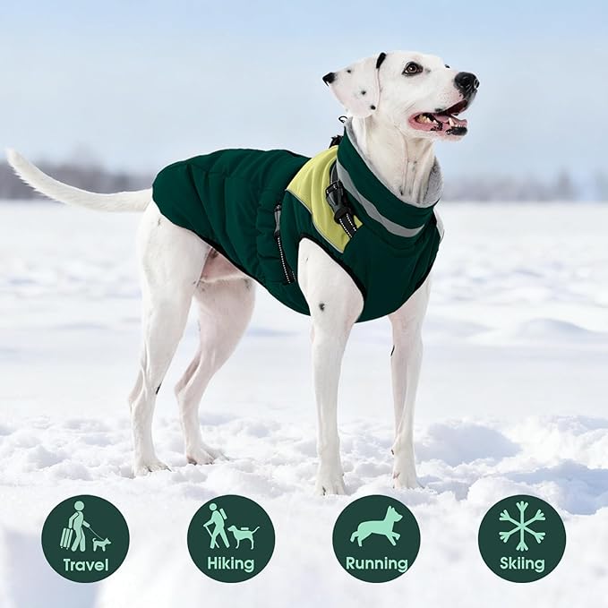 Kuoser Dog Coat, 2 in 1 Dog Jacket with Harness Built in, Winter Waterproof Puppy Puffer Jacket Snowsuit for Small Medium Large Dogs, Cold Weather Reflective Pet Fleece Vest with Zipper