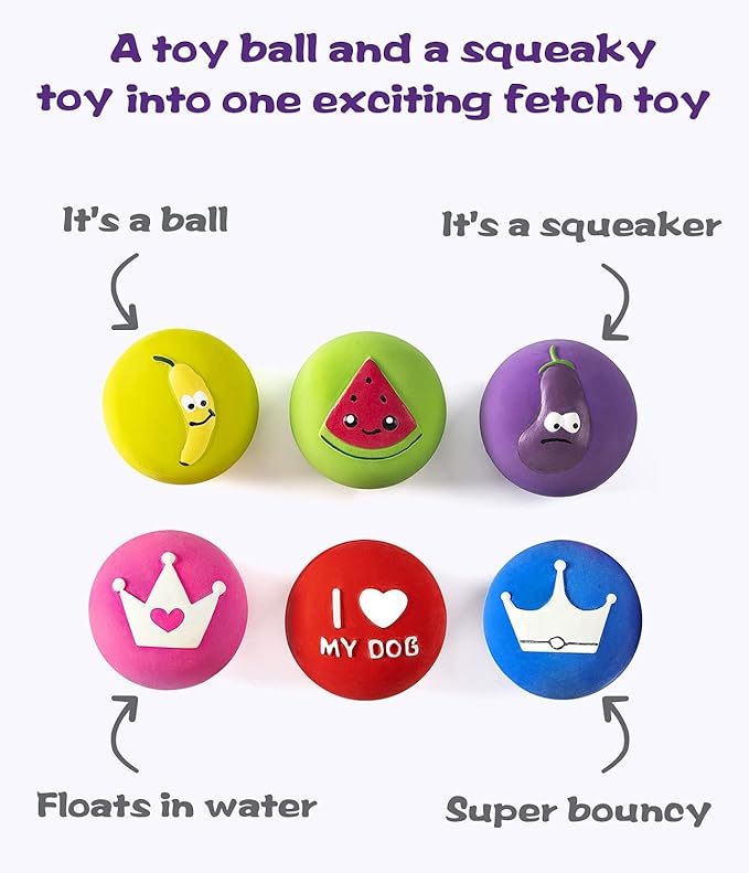 Squeaky Dog Ball, Latex Cute Dog Toys for Puppy and Small Dogs Soft Rubber Fetch Play Catch Ball Bounce and Funny Squeak Pet Toys 6 Pack