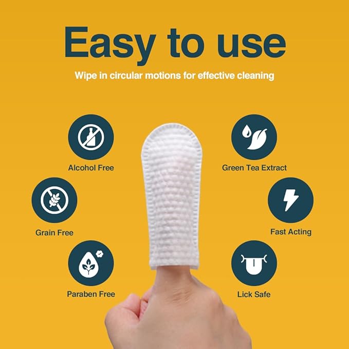 Dog Teeth Cleaning Wipes (90 Count) No-Rinse Cat Toothbrush, Effective Dog Breath Freshener - Essential for Pet Supplies (1.5 in x 3.15 in)