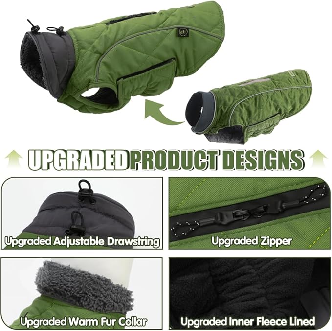 EMUST Dog Jacket - Winter Coats for Small/Medium/Large Dogs, French Bulldog Clothes, Green, XL