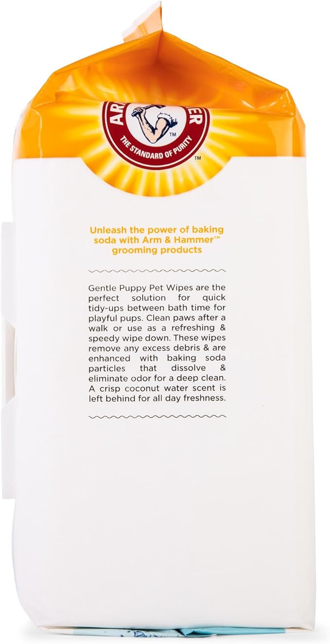 Arm & Hammer for Pets Gentle Puppy Bath Wipes, Coconut Water All Purpose Puppy Cleaning Wipes Remove Odor & Refresh Skin for Pets Gentle Tearless Pet Wipes 100 Count, (Pack of 3)