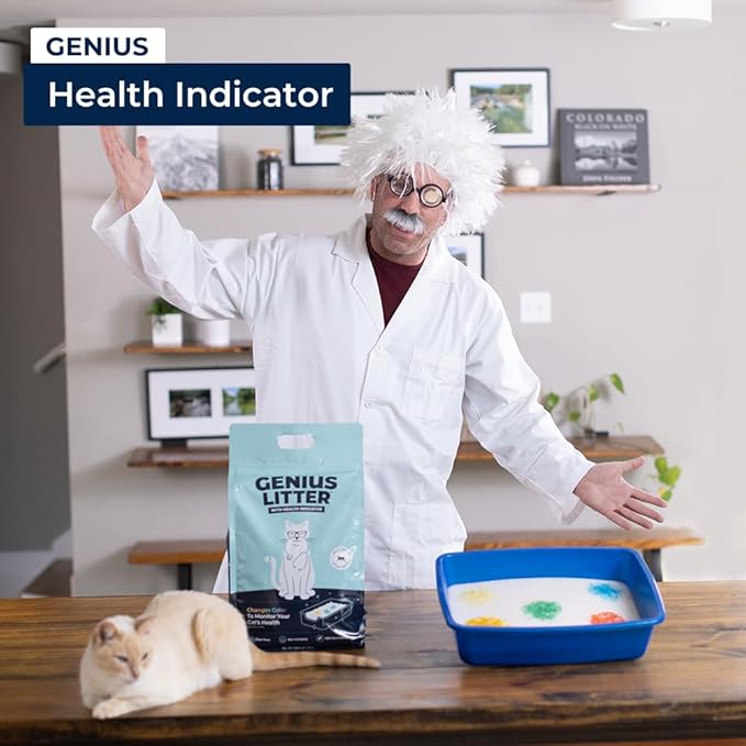 Genius Litter Health Indicating Cat Litter with Non-Clumping Lightweight Color Changing Silica Gel Crystals As Seen on Shark Tank, Non Clumping, Super Absorbent Odor Control (3 Bag (18lb))