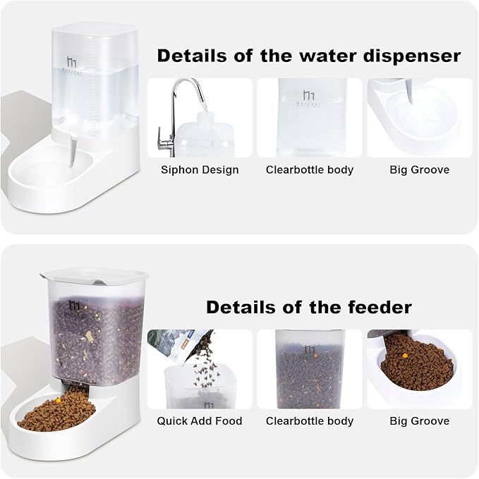 Marchul Dog Feeder and Water Dispenser, Automatic Gravity Dog Food Dispenser with Silicone Mat, Pet Food Dispenser Set for Small Medium Dogs Puppy Kitten