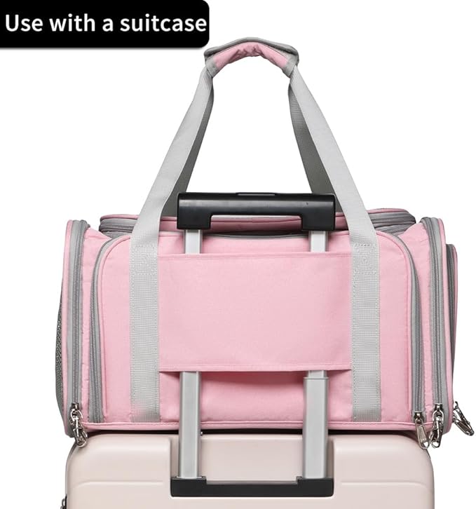 Airline Approved Pet Carrier for Cats and Small Dogs up to 15 lbs, Breathable Mesh, Portable Travel Bag for Bearded Dragon, Puppies Animal Hangbag, Rabbit Cage (Pink, Expandable)