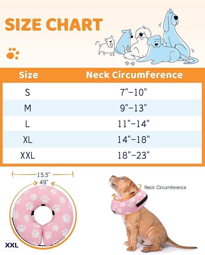 Supet Inflatable Dog Cone Collar Alternative After Surgery, Dog Neck Donut Collar Recovery E Collar for Neuter, Soft Pet Cone for Small Medium Large Dogs