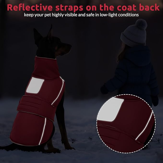 ASENKU Dog Coat & Winter Jacket, Warm Dog Coat for Large Dogs with Reflective, Turtleneck with Button, Waterproof Cold Weather Coats (Dark Red, 4XL)