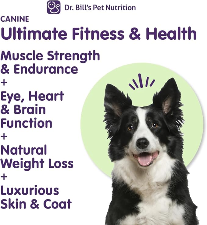 Dr. Bill’s Canine Ultimate Fitness & Health Vitamins for Dogs | Multivitamin for Dogs w/Coenzyme Q-10, Vitamin E, Vitamin D-3, Biotin, Folic Acid, Hyaluronic Acid Dog Vitamins and Supplements 340g
