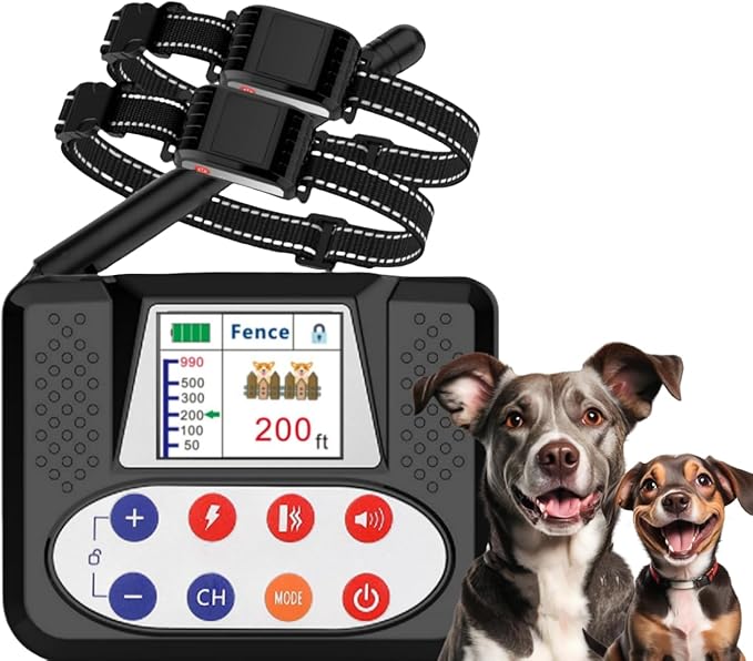 Wireless Dog Fence, Electric Fence for Dogs with Big LCD Screen, Portable Wireless Pet Fence & Remote Training Collar, Dog Perimeter Fence, Adjustable for Large Medium Small Dogs (for 2 Dogs)