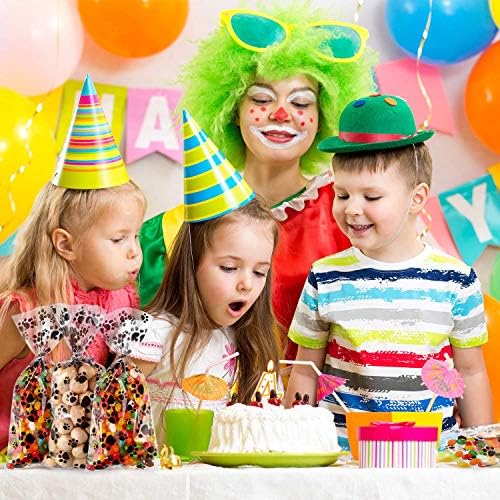 Blulu 100 Pieces Dog Treat Bags Puppy Party Favor Pet Paw Cone Cellophane Bags Candy Heat SealableDog Paw Gift with 100 Pieces Silver Twist Ties for Pet Cat Treat Party Favor(Black)