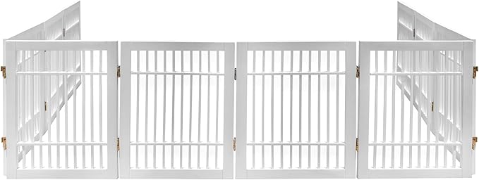 Pet Dog Gate Strong and Durable Freestanding Folding Acacia Hardwood Portable Wooden Fence Indoors or Outdoors by Urnporium (White Pet Gate, 10 Panel 24" Tall)