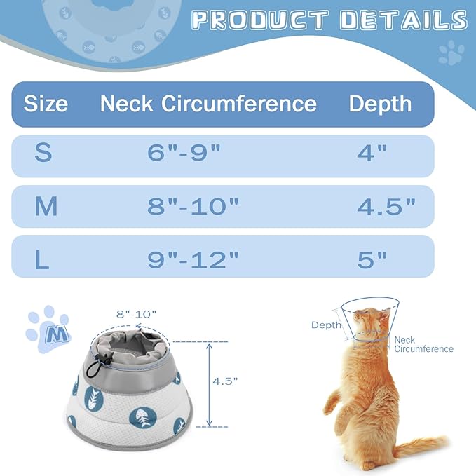 Cat Cone Collar Soft Elizabethan Collar for Surgery Recovery - Adjustable for Small and Large Cats Kittens to Stop Licking