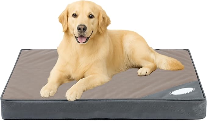 Orthopedic Outdoor Waterproof Dog Beds for Large Dogs, Washable Crate Bed with Egg Crate Foam Pet Bed Mat and Removable Oxford Fabric Cooling Cover Bed,41"x 29",Beige